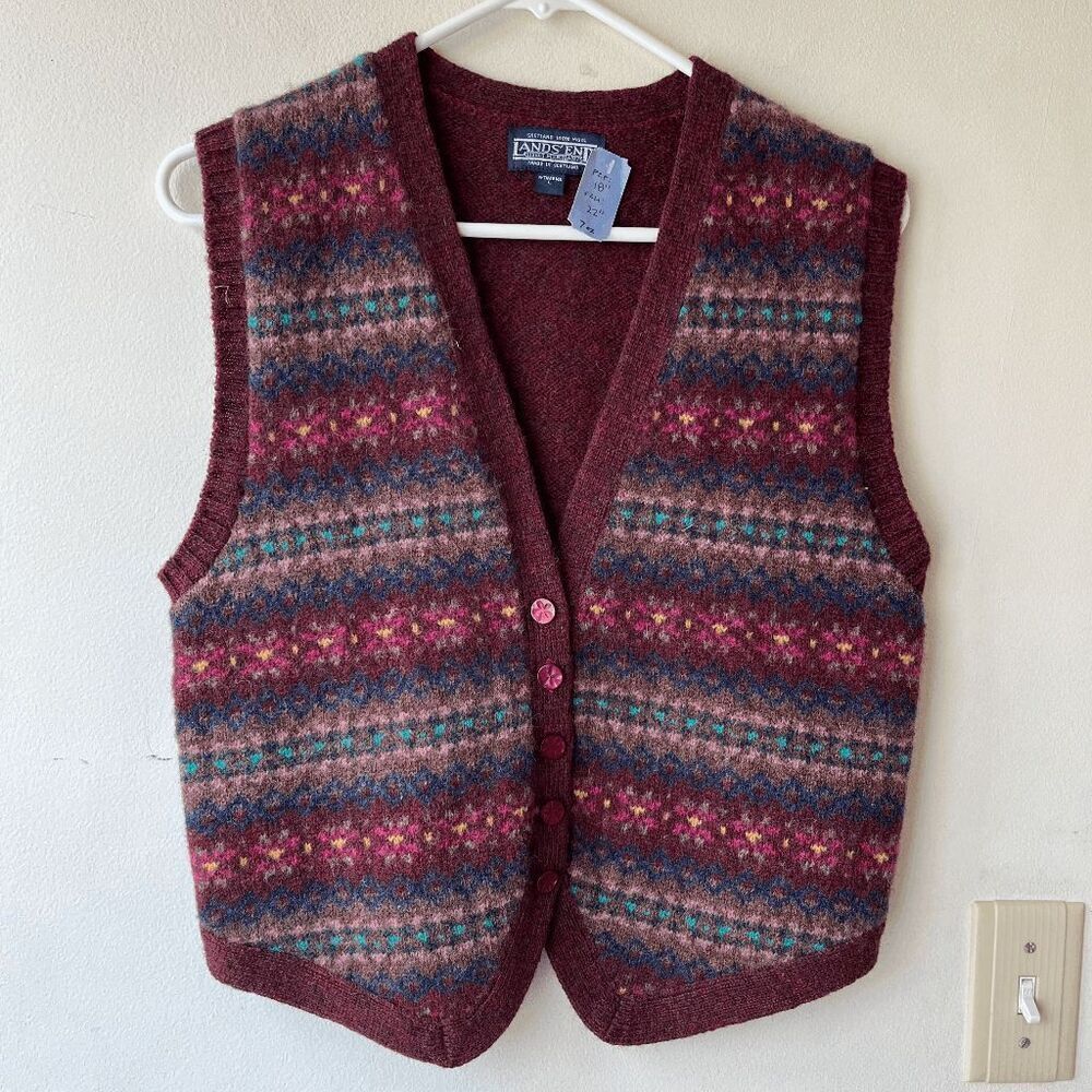 VTG Lands’ End Shetland Wool Fair Isle Sweater Vest Womens L Scotland